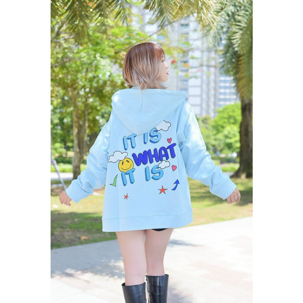 Áo Khoác Nỉ In Chữ WHAT IT'S Cặp Nam Nữ Siêu Xinh - Hoodie Có Dây Kéo Zip  Nón 2 Lớp Kiểu Rộng Unisex - Thu Đông