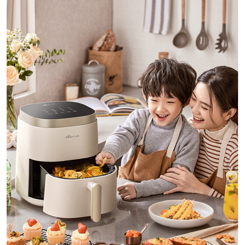 Nồi chiên không dầu Bear QZG-D15W1, 5.0 lít, nướng thịt, nướng bánh mì, quay thực phẩm, nồi chiên không khí, lò nướng