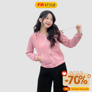 Áo khoác nhung nữ FM Style pha len gân có mũ nhiều màu dễ thương mặc chống nắng phong cách Hàn Quốc 208010044