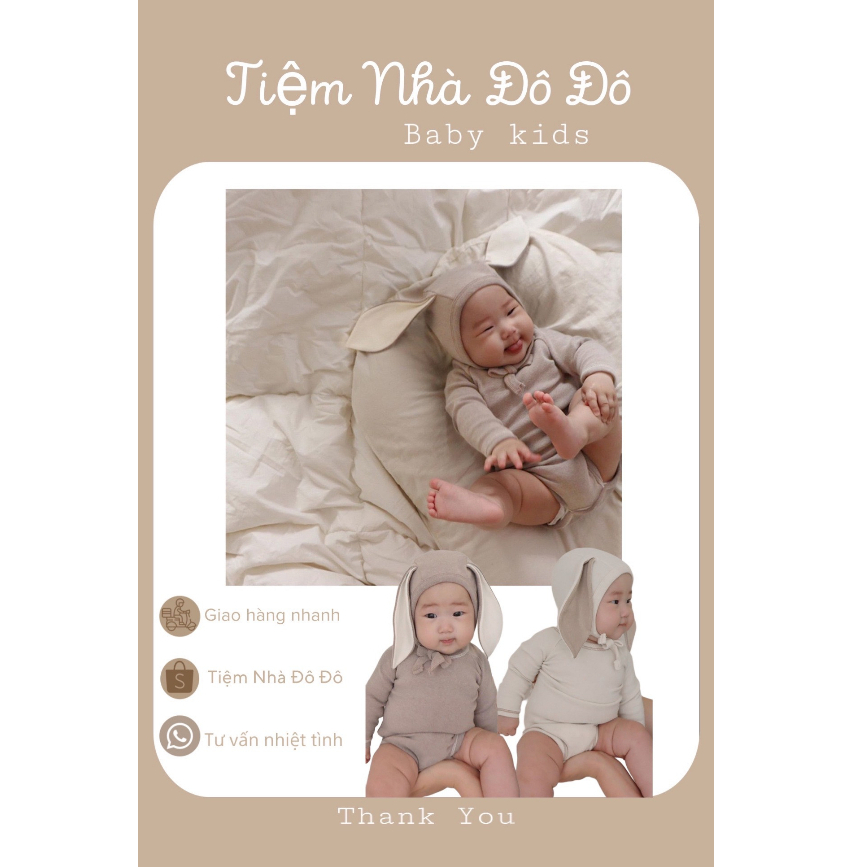 Bộ body suit body chip cho bé trai bé gái tai thỏ 3 chi tiết giữ nhiệt ấm mùa thu đông