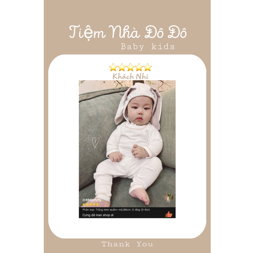 Bộ body suit body chip cho bé trai bé gái tai thỏ 3 chi tiết giữ nhiệt ấm mùa thu đông