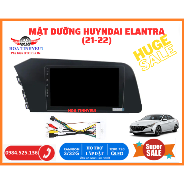 Mặt dưỡng 9 inch Hyundai Elantra 2021-2022 kèm dây nguồn cắm zin theo xe dùng cho màn hình DVD android. Mặt Dưỡng Elantr