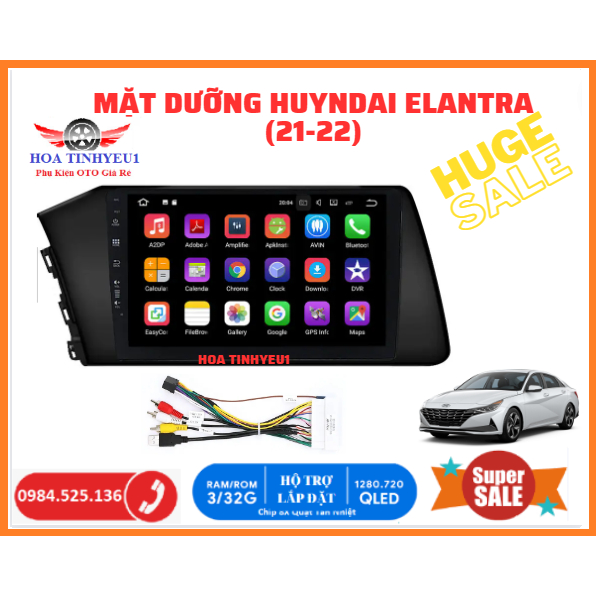 Mặt dưỡng 9 inch Hyundai Elantra 2021-2022 kèm dây nguồn cắm zin theo xe dùng cho màn hình DVD android. Mặt Dưỡng Elantr
