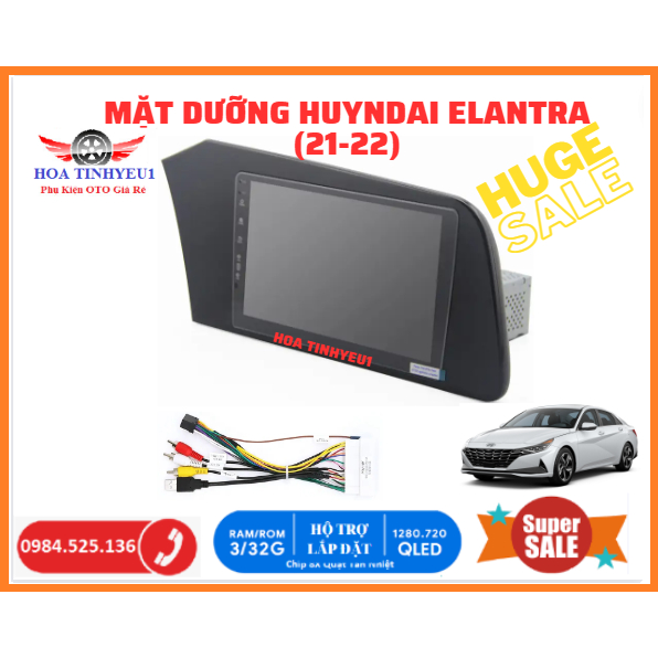 Mặt dưỡng 9 inch Hyundai Elantra 2021-2022 kèm dây nguồn cắm zin theo xe dùng cho màn hình DVD android. Mặt Dưỡng Elantr