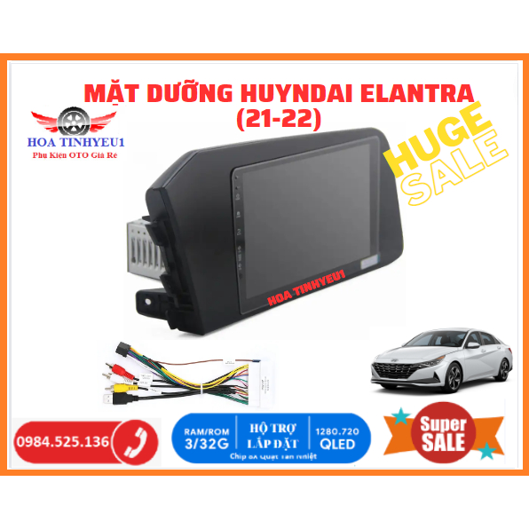 Mặt dưỡng 9 inch Hyundai Elantra 2021-2022 kèm dây nguồn cắm zin theo xe dùng cho màn hình DVD android. Mặt Dưỡng Elantr