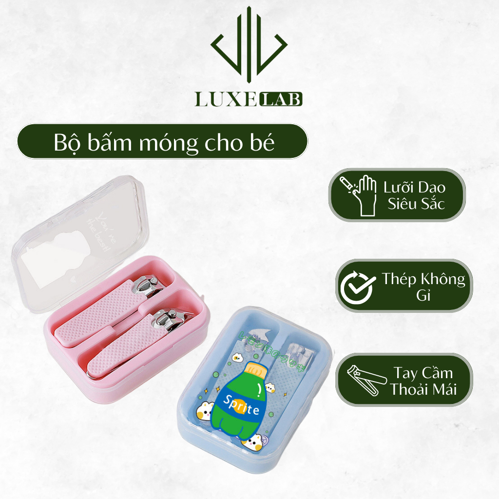 Set 2 Bấm Móng Tay + Cắt Da Bằng Thép Không Gỉ Kèm Hộp Hoạt Hình Đáng Yêu LUXELAB 11821
