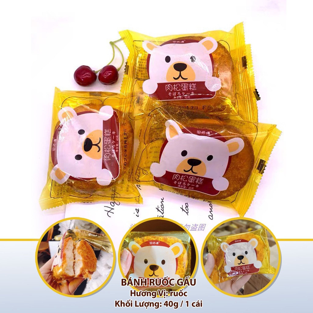 [Siêu Ngon] Bánh Bông Lan Gấu Chà Bông Gói 40gr - Thùng 30 Cái