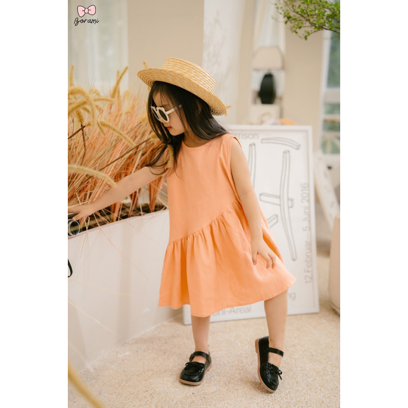 Váy Sát Nách Vạt Chéo Linen Bé Gái Jasmine Dress Borami