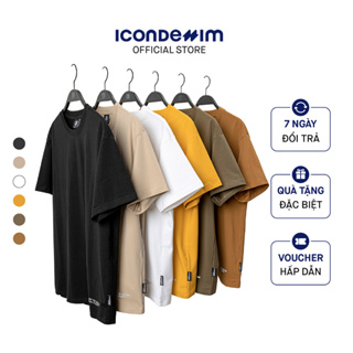 Áo thun nam trơn cổ tròn cotton ICON DENIM form oversize ICDN Studio in nhũ bạc co giãn thoáng mát ATID0140