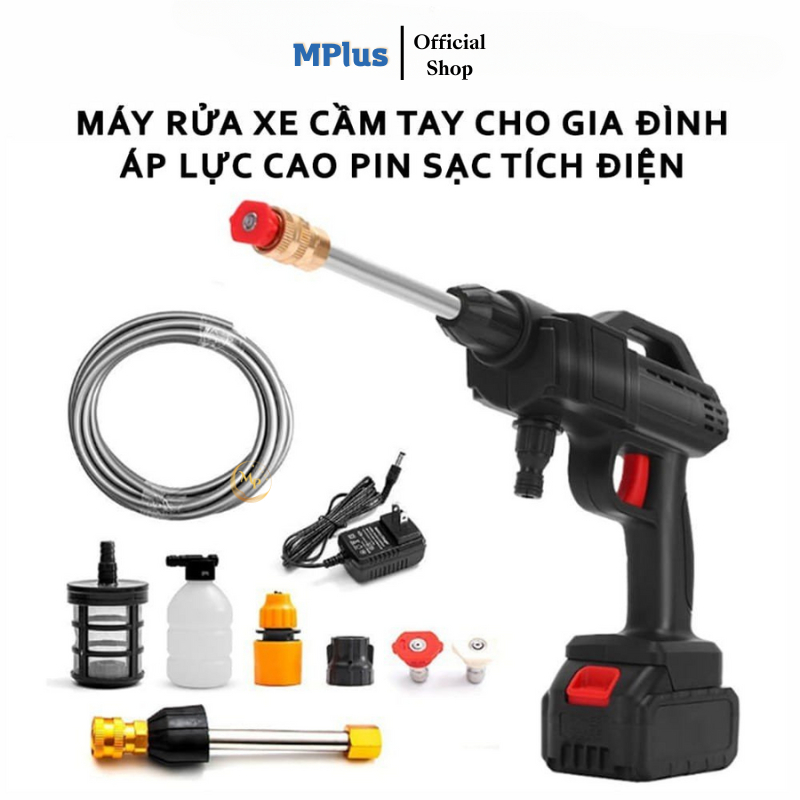 Máy Rửa Xe Cầm Tay Mini - Máy Rửa Xe Gia Đình Công Suất Lớn 400W 2 Pin Sạc 48V, Máy Rửa Xe Cao Áp Xe Ô Tô Dùng Tại Nhàa