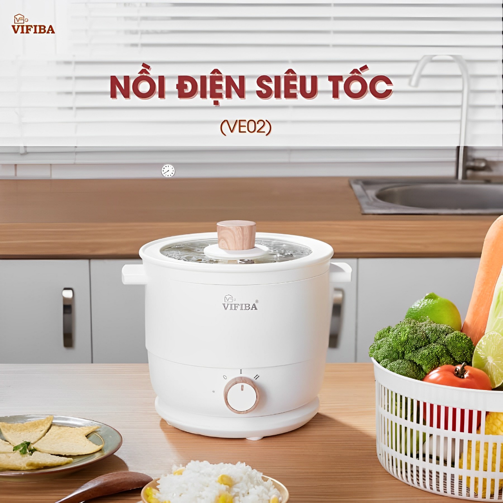 Nồi điện mini đa năng siêu tốc chính hãng VIFIBA, nồi lẩu điện mini, nồi lẩu điện chống dính có đế và nồi tách rời 600W