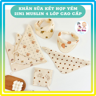 Khăn sữa kết hợp khăn yếm 2in1 muslin 4 lớp cao cấp cho bé