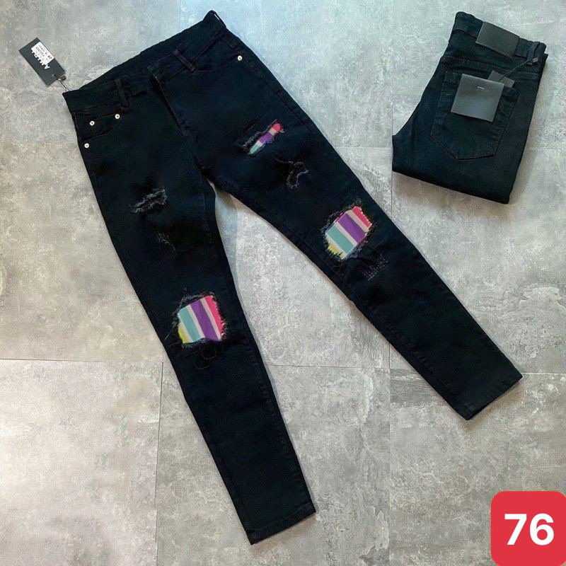 Quần jeans nam rách vá gối màu đen đậm chất bò cao cấp co dãn 4 chiều đẹp form skinny ADO 76 mẫu mới