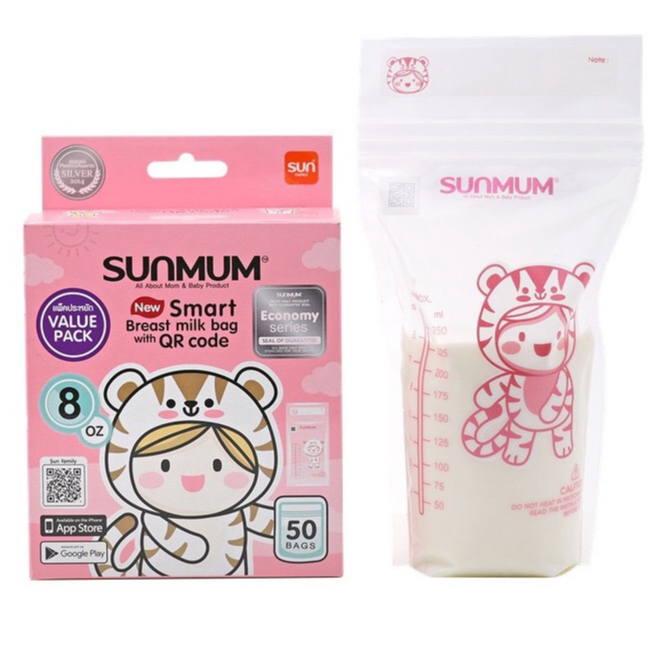 Túi trữ sữa sunmum Thái Lan 50 túi 250ml - 3 khoá zip chống tràn BQSHOP