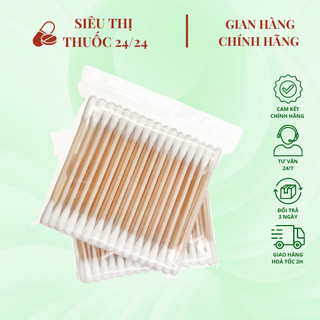 Tăm bông gỗ cao cấp bọc 100 que ⚡ CAM KẾT GIÁ RẺ ⚡ Tăm bông vệ sinh tai, mũi, dụng cụ trang điểm, bôi thuốc