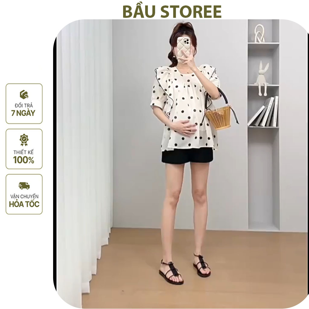 ÁO BẦU CÔNG SỞ DỰ TIỆC-ÁO BẦU THIẾT KẾ BABAY DOLL CHẤM BI TAY BÁNH BÈO VẢI MỀM MÁT BẦU BÍ
