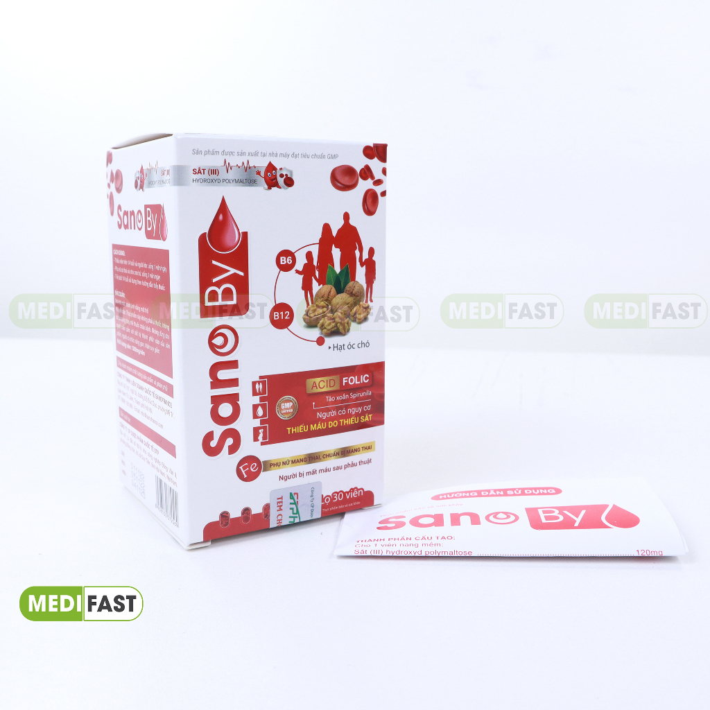 Viên uống bổ sung sắt Sano By hỗ trợ tái tạo hông cầu, giảm nguy cơ thiếu máu do thiếu sắt - Lọ 30 viên