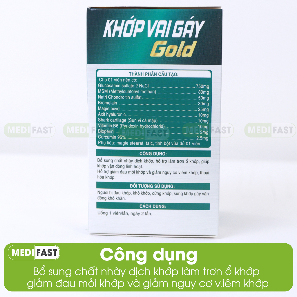 Viên uống khớp vai gáy gold bổ sung chất nhày dịch khớp, làm trơn ổ khớp giảm đau và thoái hóa khớp - Lọ 30 viên