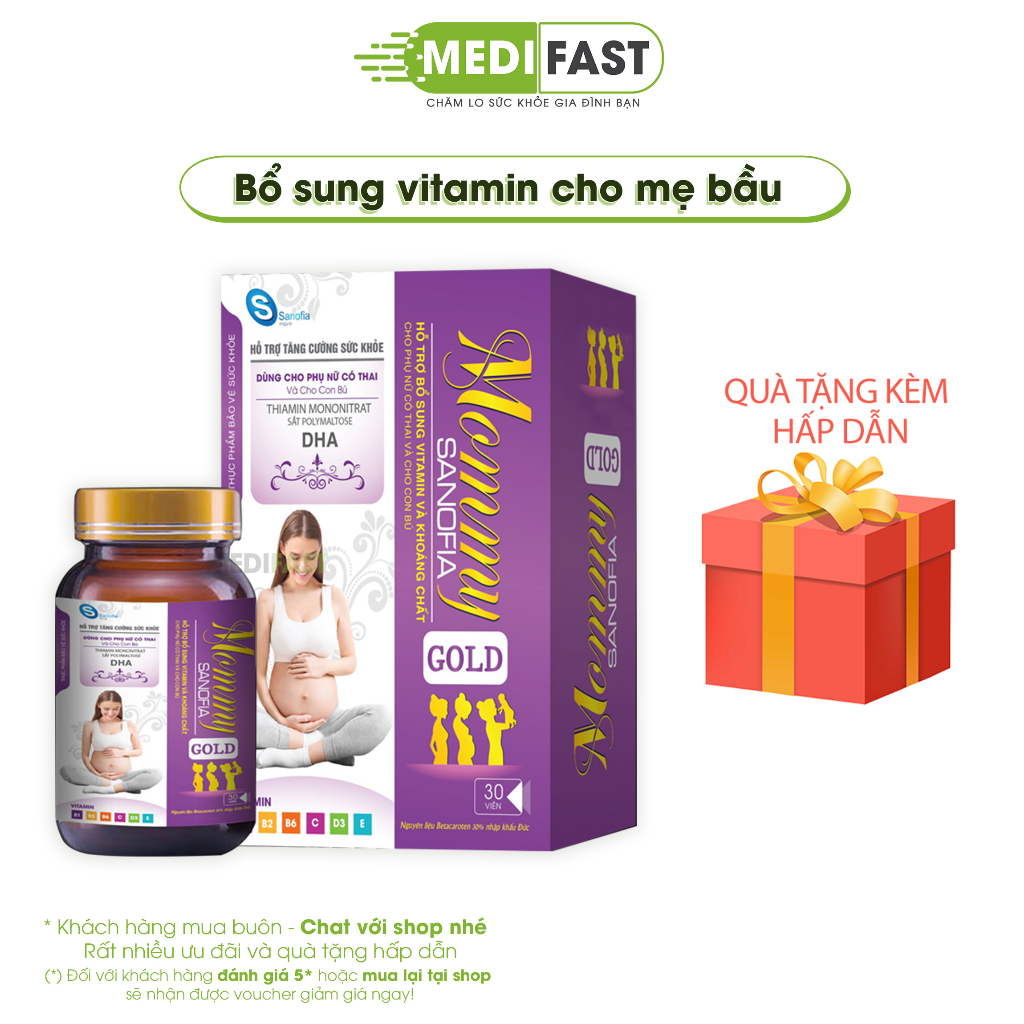 Vitamin tổng hợp Mommy Gold bổ sung vitamin và khoáng chất cho phụ nữ mang thai và cho con bú - Hộp 30 viên