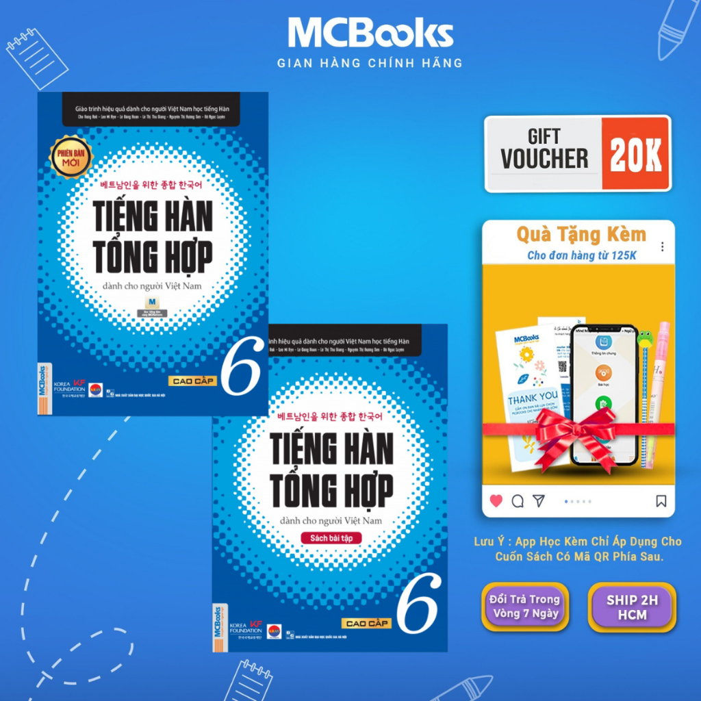 Sách - Combo Tiếng Hàn Tổng Hợp- cao cấp 6 sách bài học và bài tập (đen-trắng) - Mcbooks