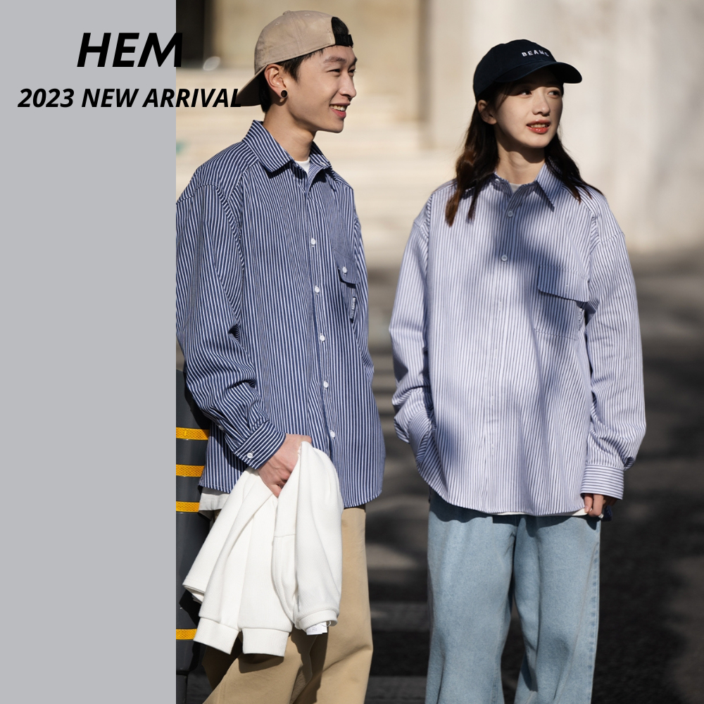 Áo sơ mi thời trang unisex form rộng, kẻ sọc, áo đôi teen Hems | BigBuy360 - bigbuy360.vn