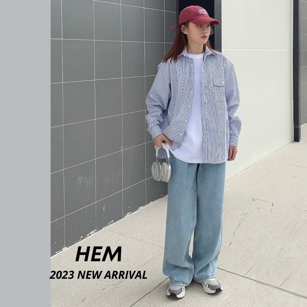 Áo sơ mi thời trang unisex form rộng, kẻ sọc, áo đôi teen Hems
