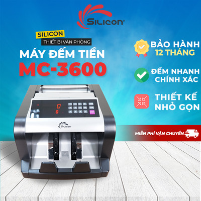 Máy đếm tiền SILICON MC-3600 Nhập khẩu chính hãng - 2 màn hình hiển thị - Tốc độ đếm 1000 tờ/ phút
