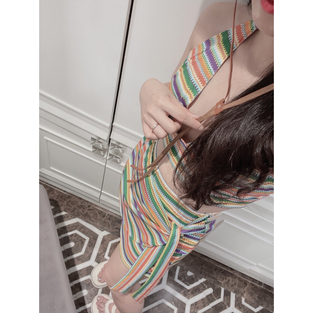 SET BIKINI MẸ BÉ KẺ NGANG CẦU VỒNG