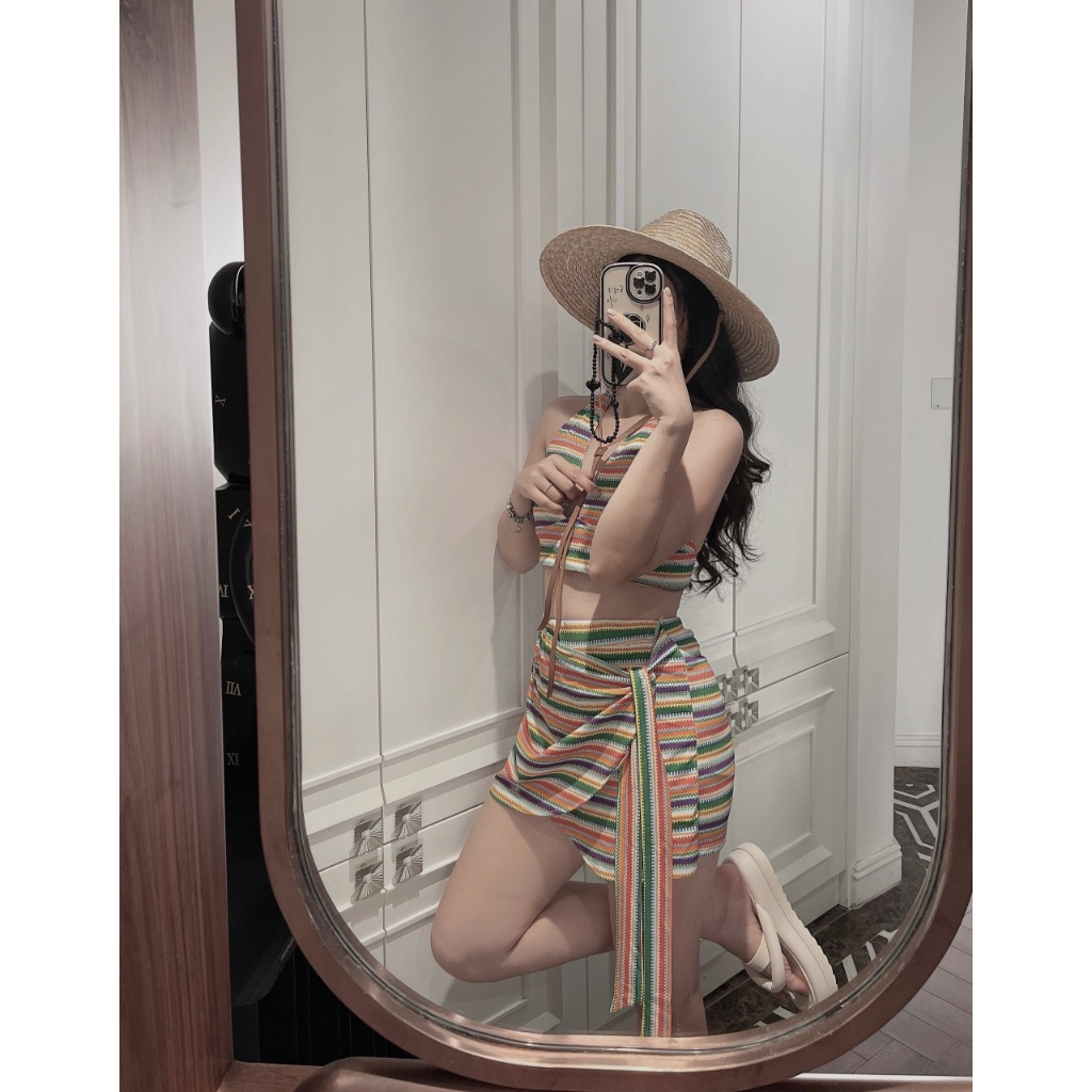 SET BIKINI MẸ BÉ KẺ NGANG CẦU VỒNG