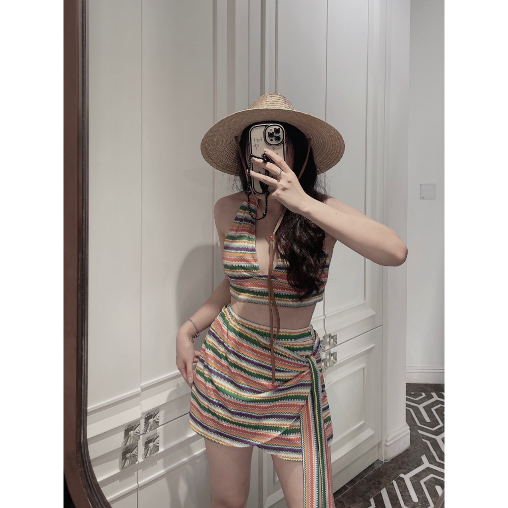 SET BIKINI MẸ BÉ KẺ NGANG CẦU VỒNG