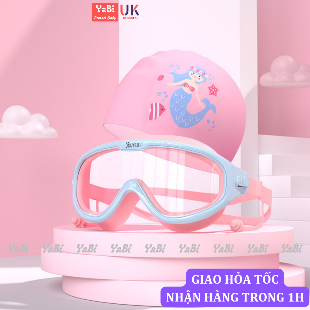 Combo kính bơi trẻ em YouYou chính hãng cao cấp cho bé trai bé gái kèm mũ bơi, nút bịt tai, kẹp mũi chống sặc nước YaBi