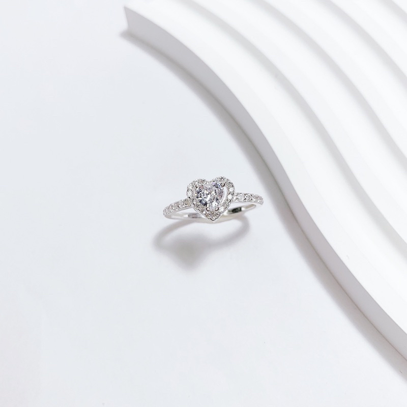 Nhẫn nữ Bạc Ta mặt hình Trái Tim thiết kế Dày Dặn