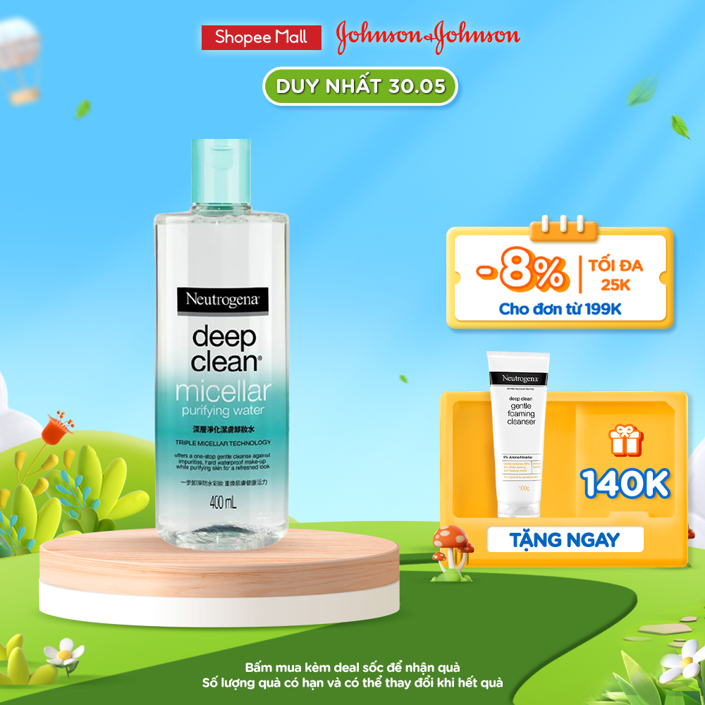 Nước tẩy trang thanh lọc và làm sạch sâu Neutrogena Deep Clean micellar purifying water 400ml