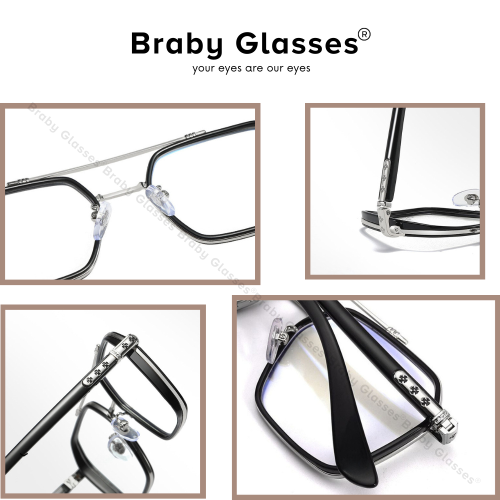 Gọng kính cận đa giác nam nữ Braby Glasses thiết kế đăc biệt 2 cầu kim loại mảnh trong suốt tinh tế MK34