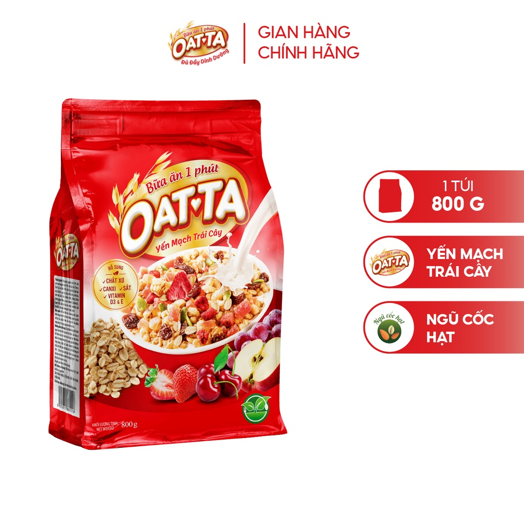 Ngũ Cốc Yến Mạch Trái Cây OATTA Nguyên Cám Thơm Ngon Phù hợp Cho Người Ăn Kiêng Túi 800g