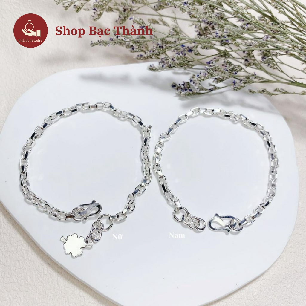 Lắc tay đeo đôi bạc ta mo vuông cho nam và nữ sáng lấp lánh ( Có Bảo Hành Làm Sáng, Ảnh Thật )