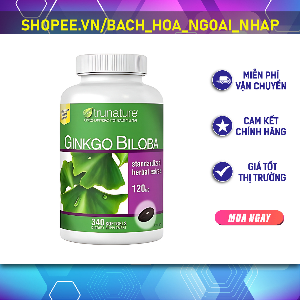 Viên Bổ Não - Ginkgo Biloba Trunature 1200mg 340v của Mỹ [DATE 12/2025]