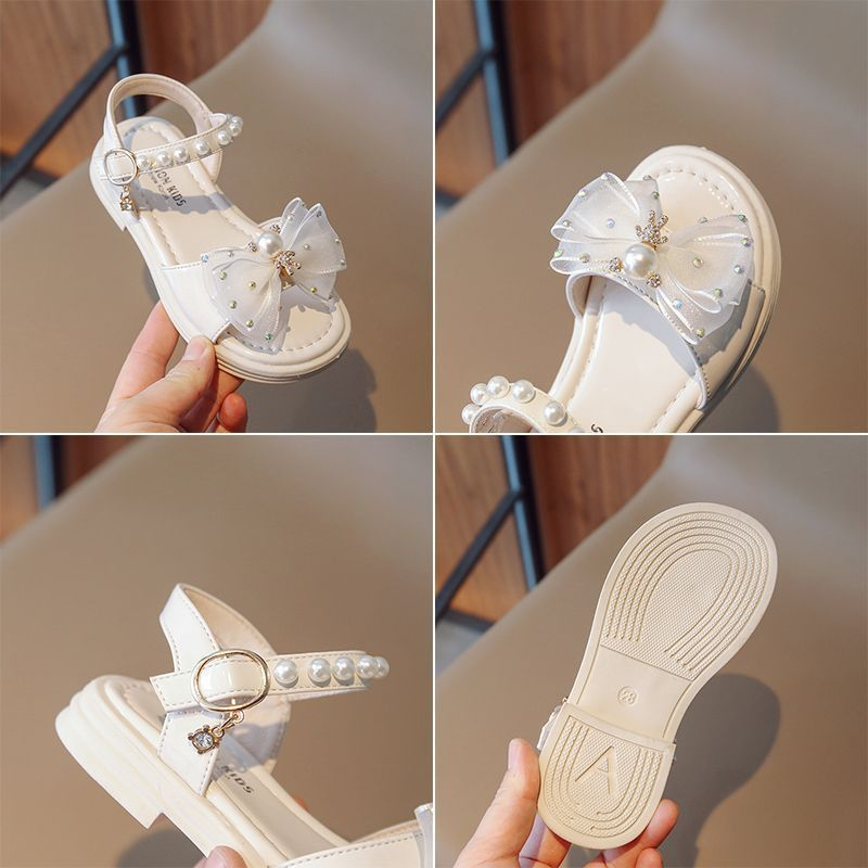 Dép Sandal Bé Gái Quai Đính Nơ Gấu Ngọc Xinh Xắn, Dép Quai Hậu Dép Công Chúa Cho Bé Gái Êm Nhẹ