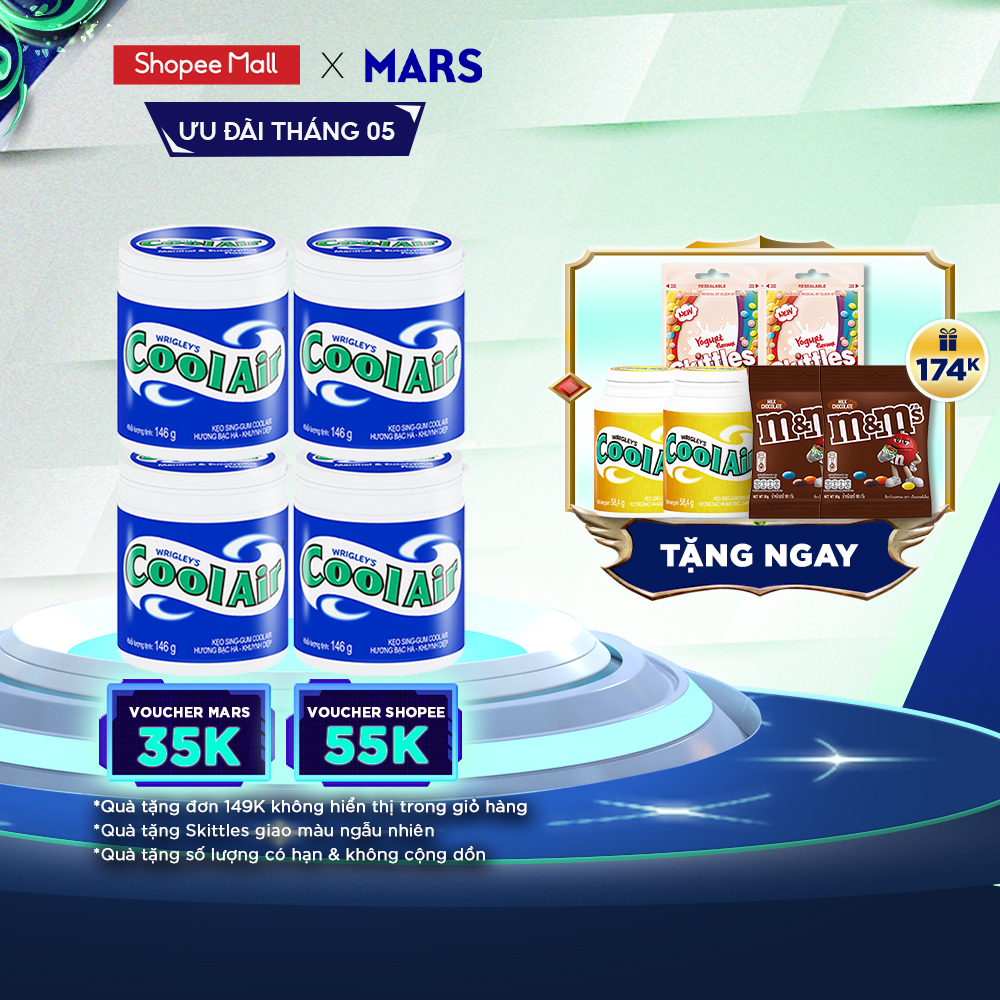 Combo 4 Kẹo Sing-Gum Cool Air Hương Bạc Hà - Khuynh Diệp Hũ Lớn 100 Viên