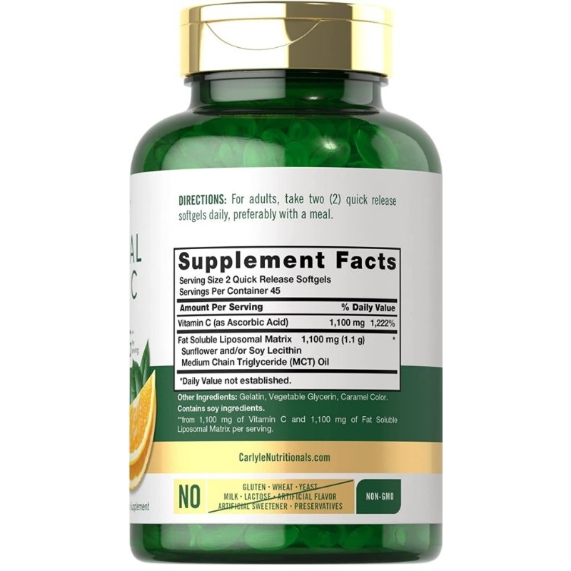 Viên Uống Trắng Da Liposomal Vitamin C Complex 2200mg Giảm Thâm Nám, Tăng Miễn Dịch Carlyle 90v