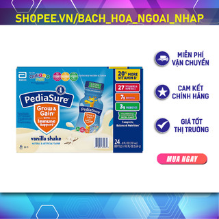Thùng Sữa nước Pediasure Grow & Gain Optigro Vanilla Shake, 237ml X 24 Chai [Mẫu Mới]