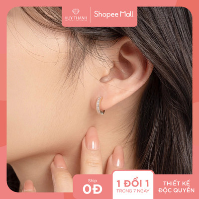 Bông Tai Nữ Vàng Tây BT433 Khoen Họa Tiết Đơn Giản Đính Đá CZ Cao Cấp Lấp Lánh Huy Thanh Jewelry