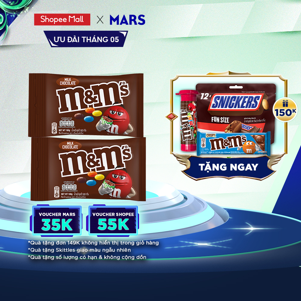 Combo 2 gói kẹo Sô Cô La sữa M&M'S gói 180g