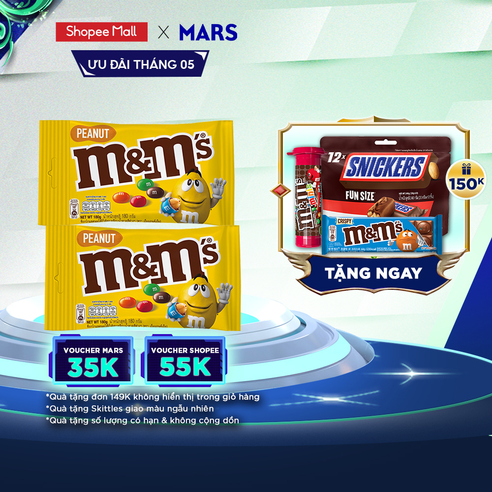 Combo 2 gói kẹo Sô Cô La đậu phộng M&M'S gói 180g
