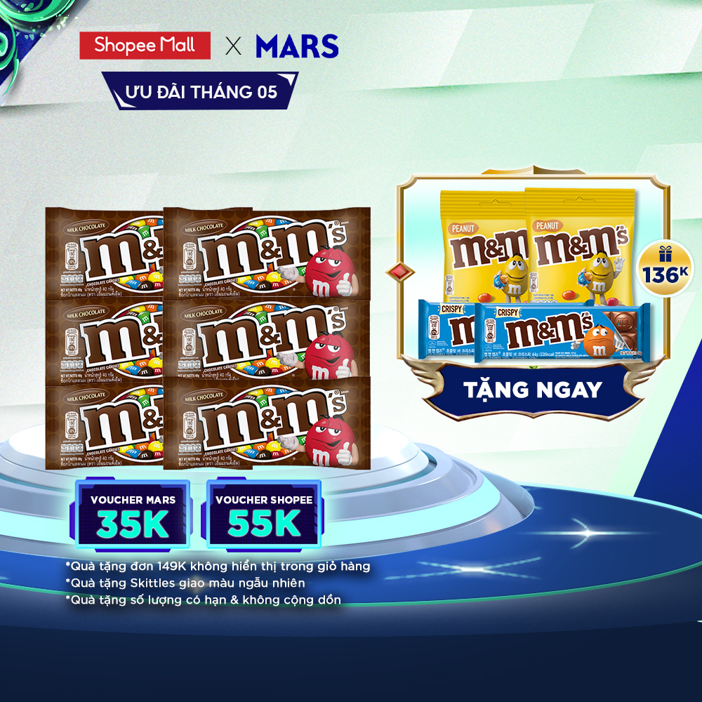 Combo 6 gói Kẹo Sô Cô La Sữa M&M'S 37g