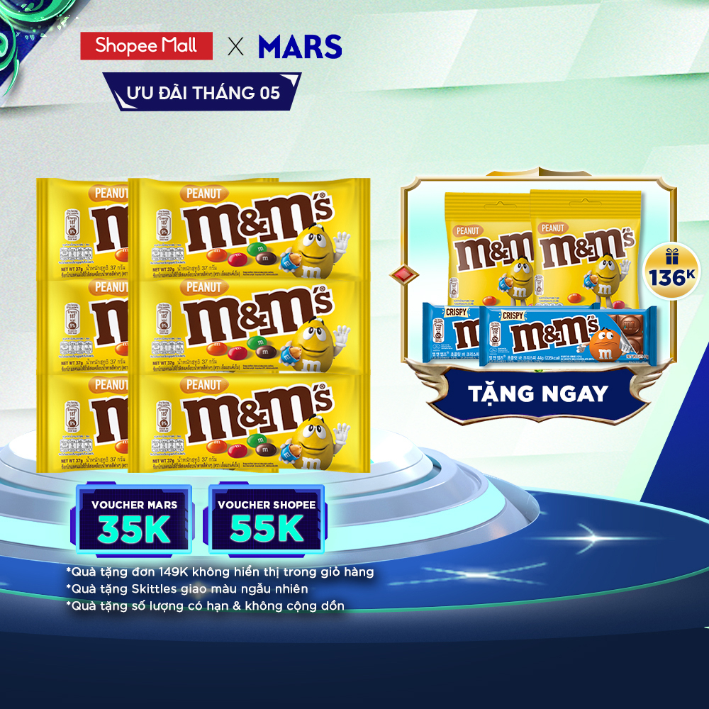 Combo 6 gói Kẹo Sô Cô La Đậu Phộng M&M'S 37g