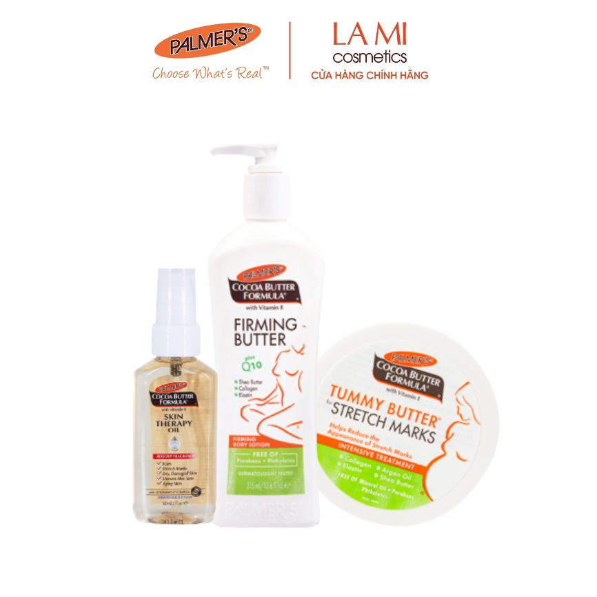 Bộ sản phẩm giảm rạn da sau sinh Palmer's (Lotion săn chắc da sau sinh, Bơ đậm đặc, Dầu massage toàn thân 60ml)