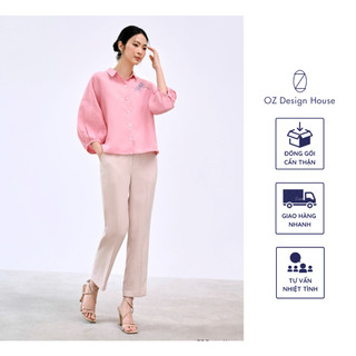 Áo sơ mi nữ OZ Design House AO03446AUT23 linen tưng thêu chuồn chuồn màu hồng đỗ