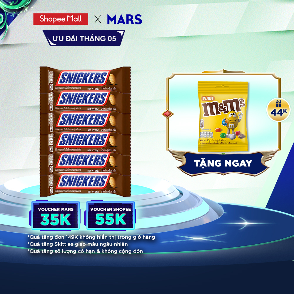 Combo 6 Kẹo Sô Cô La Snickers thanh 35g