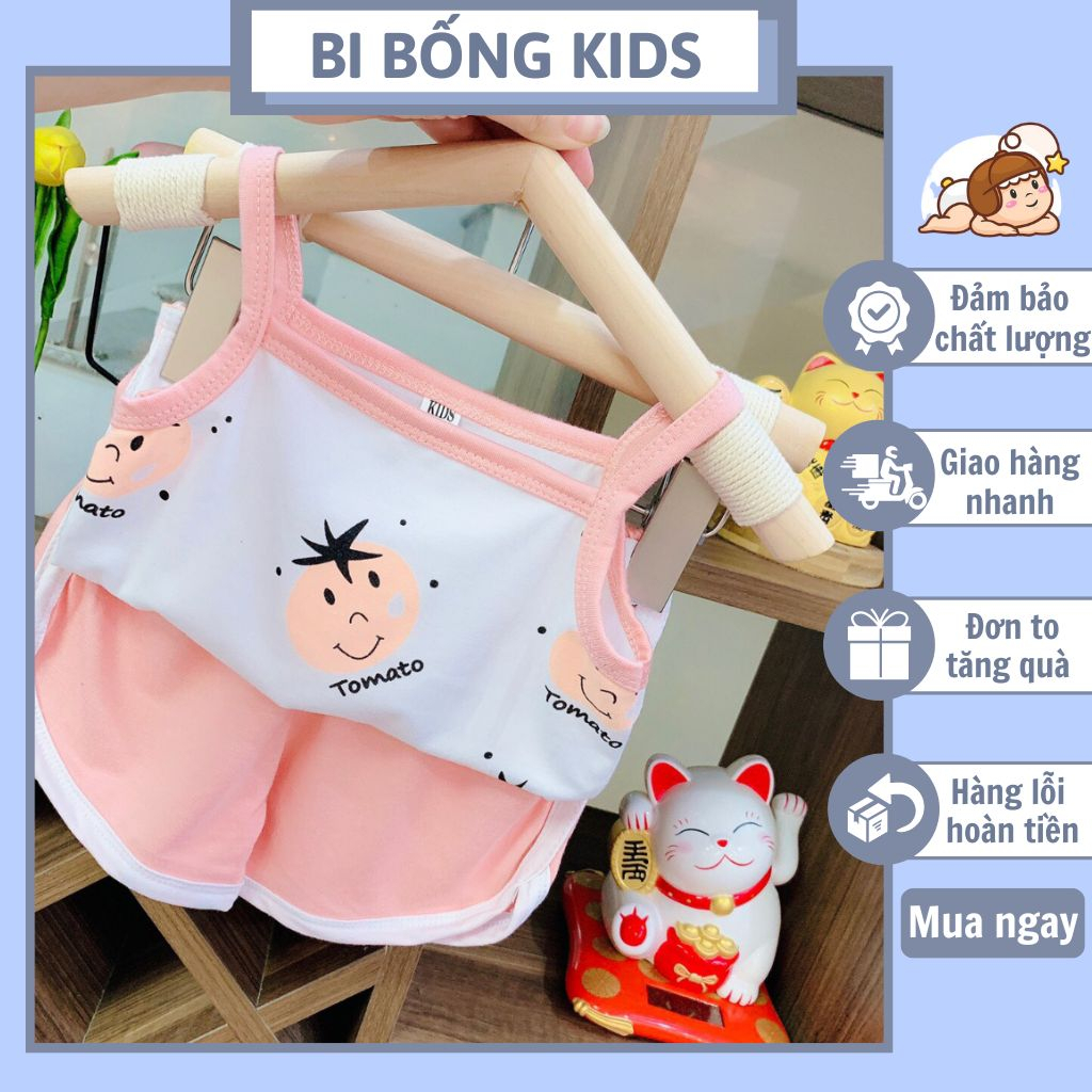 Bộ Hai Dây Họa Tiết Cà Chua Nhí Cho Bé Gái, Chất Cotton 100% Thoáng Mát